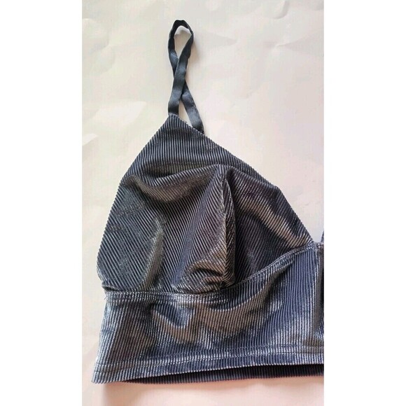 Victoria’s Secret Velvet Bralette Size XL Ribbed Gray Triangle Wireless - Picture 6 of 7